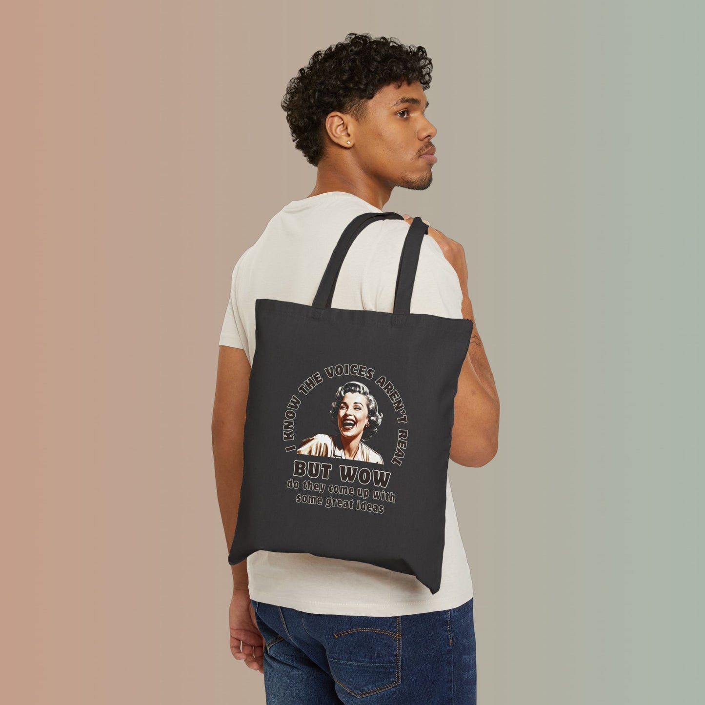 THE VOICES AREN'T REAL Cotton Canvas Tote Bag